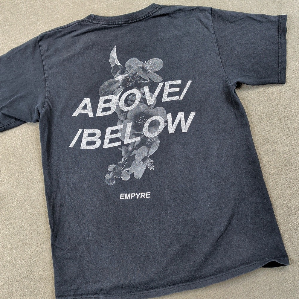 Empyre Above Below Graphic T-Shirt Mens Medium Faded Black Floral Skater Y2K Tee